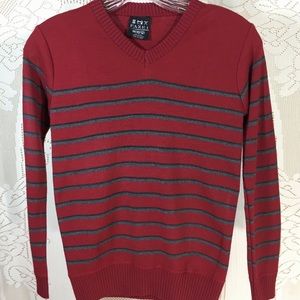 🐝  KiDS Red Striped V-Neck Sweater ( 10/12 )
